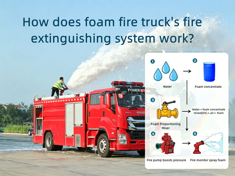 How does foam fire truck's fire extinguishing system work