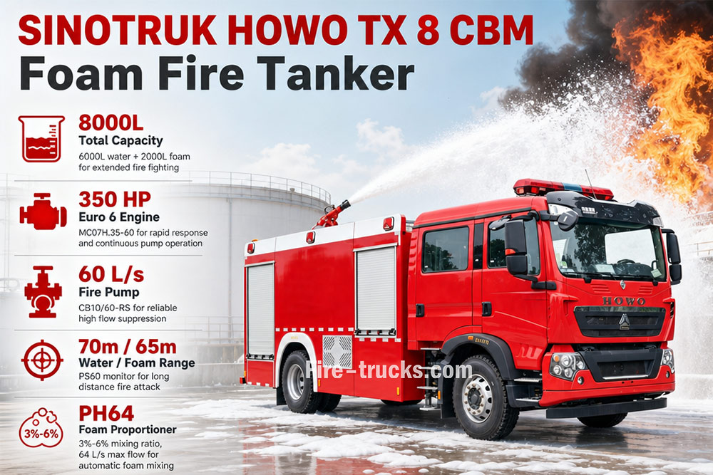 SINOTRUK HOWO TX 8000L Foam Water Fire Truck for Chemical Plant Fire Suppression Mongolia