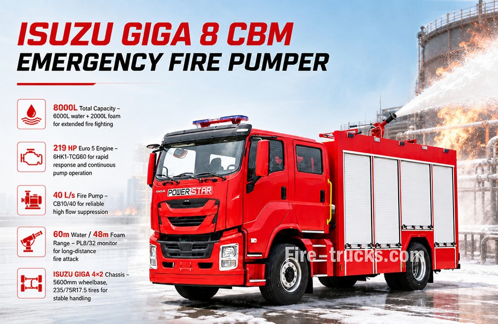 ISUZU GIGA 4x2 Fire Engine for Albania Official Chemical Plant Fire Suppression