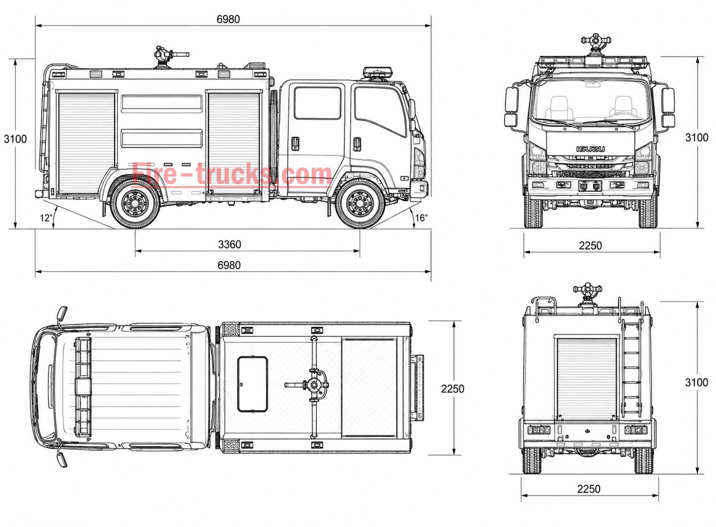 ISUZU 700P 4x2 Fire Truck 5000L Water Foam Truck CAD Drawing for Factory Fire Fighting Philippines