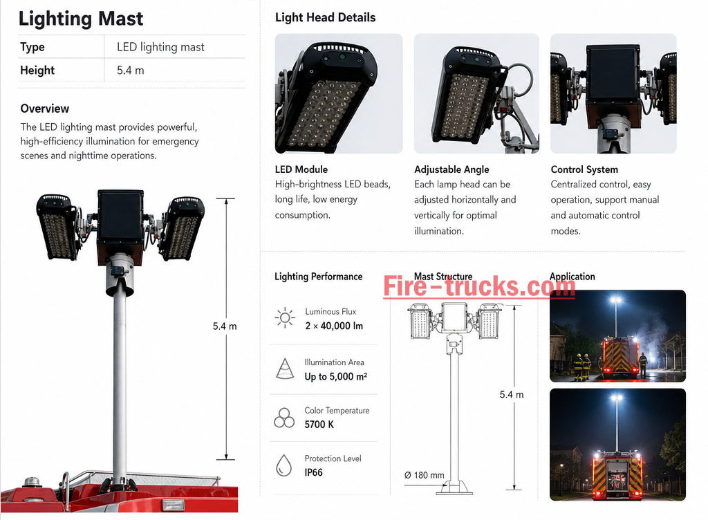 MAN Rescue Fire Pumper Truck 4x4 4400L Water Foam Capacity 290HP Euro 5 firefighting truck lighting mast