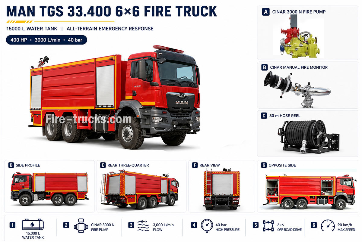 MAN TGS 33.400 15000L Large Capacity Water Fire Engine for Forest Fire Rescue Liberia