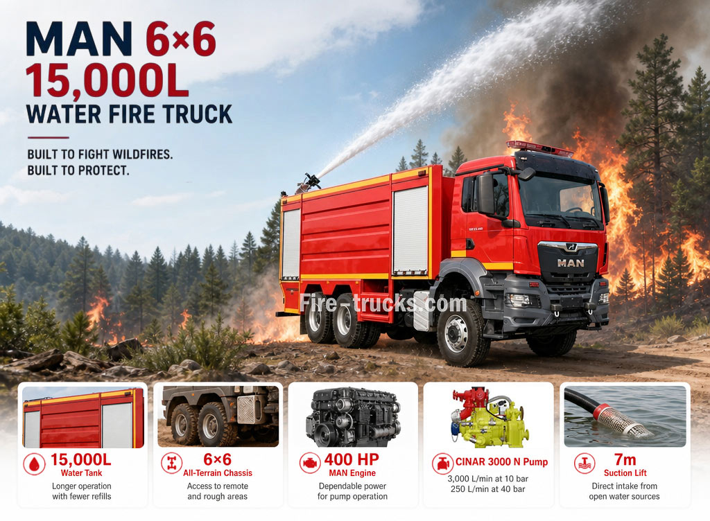 MAN TGS 33.400 6x6 Durable Water Fire Fighting Vehicle for Construction Site Fire Mongolia