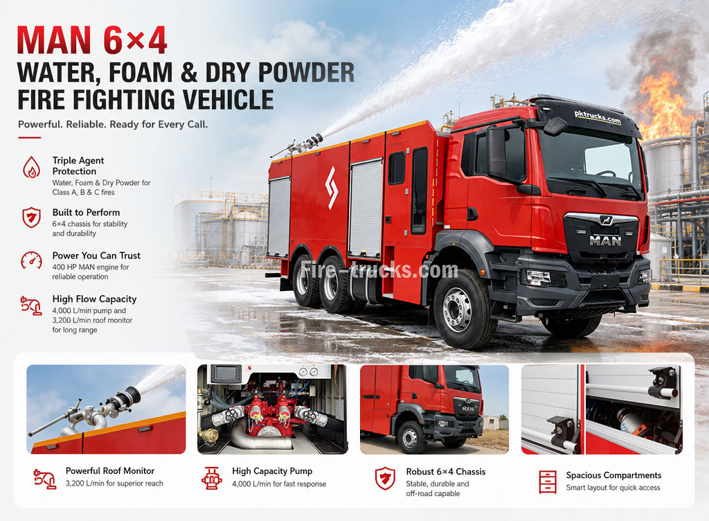 MAN TGS 33.400 6×4 Heavy Foam Dry Powder Fire Apparatus for Petrochemical Plant Fire Liberia