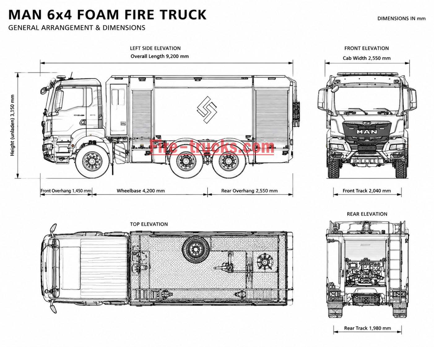MAN TGS 33.400 6x4 Foam Fire Truck CAD Drawing 