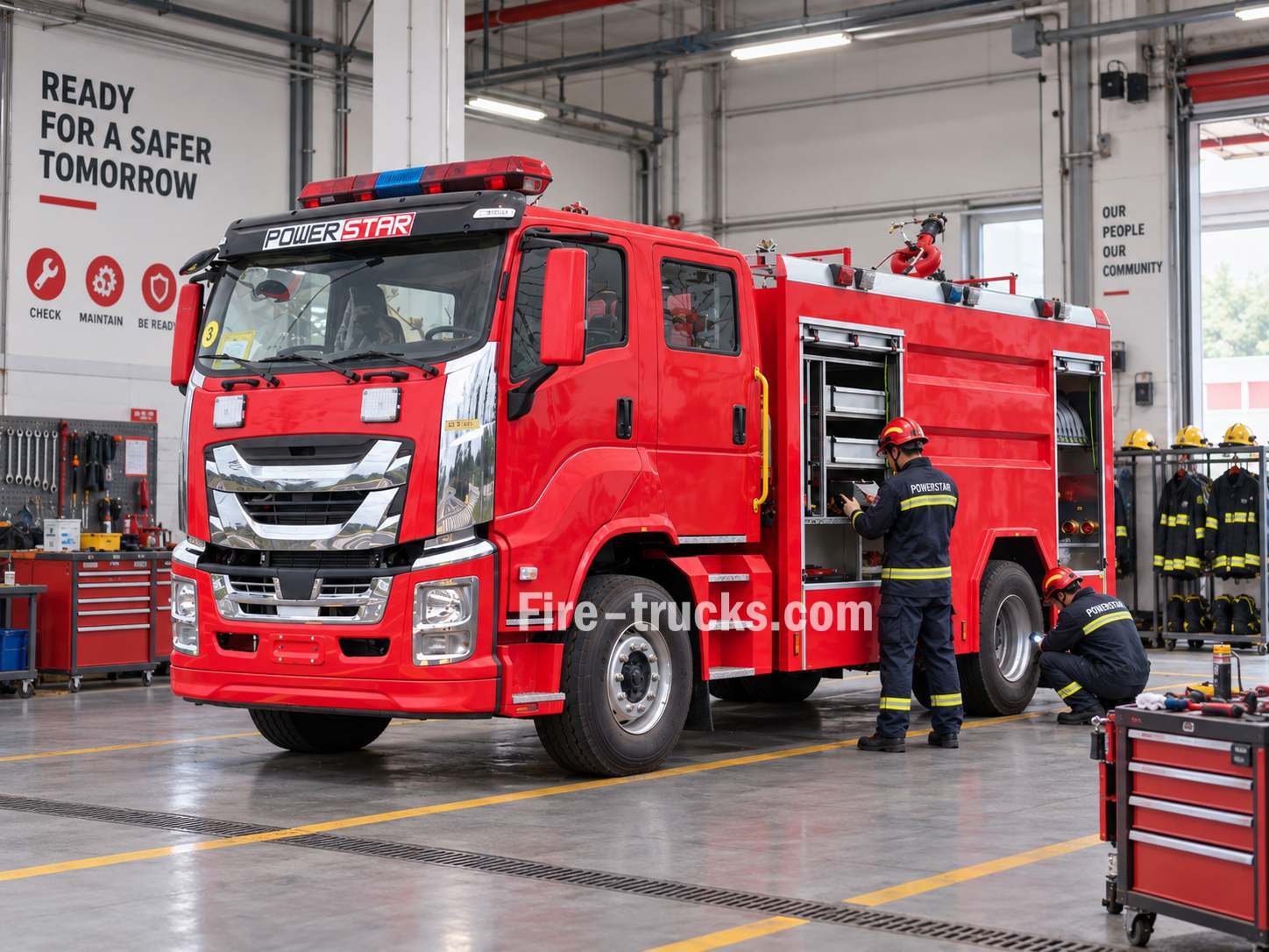 fire truck ready for service after inspection fire station garage